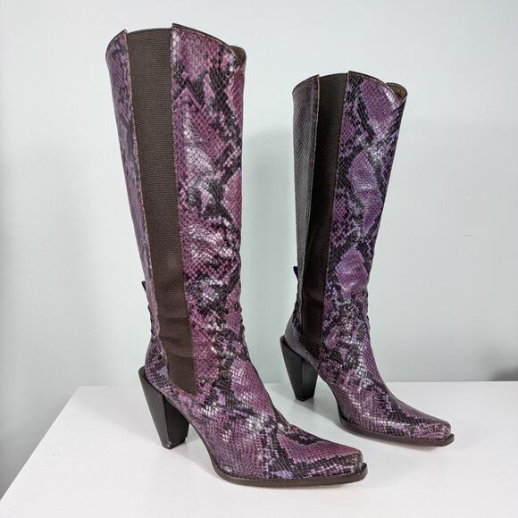 Donald Pliner Boots 7.5 Purple Y2K Snake Skin Western...